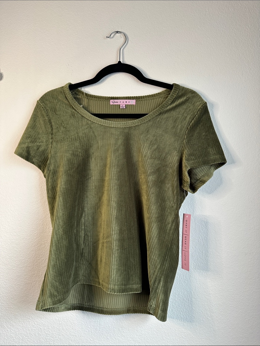 Olive Green Ribbed Short Sleeve Tee